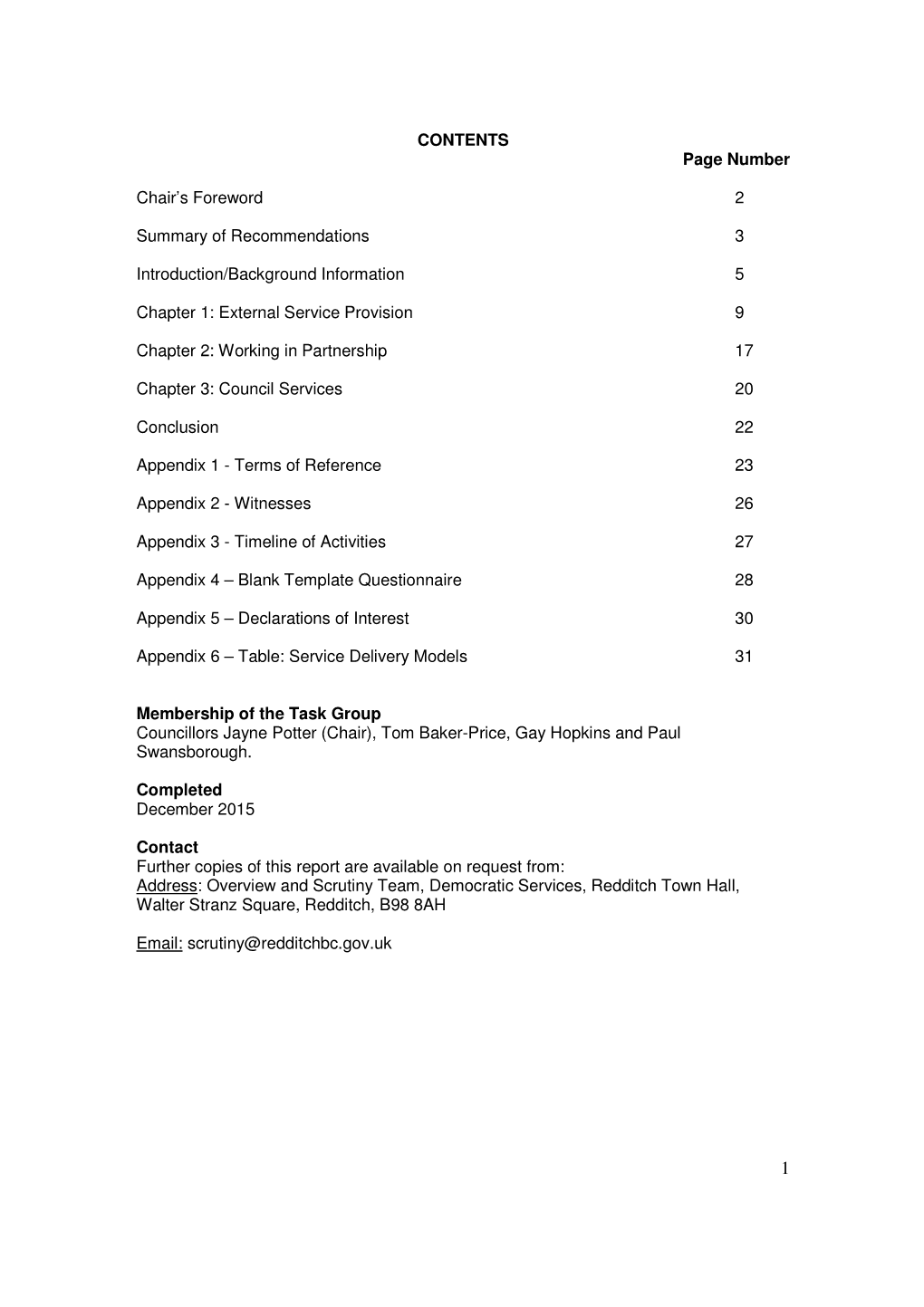 CONTENTS Page Number Chair's Foreword 2 Summary of Recommendations 3 Introduction/Background Information 5 Chapter 1: Extern