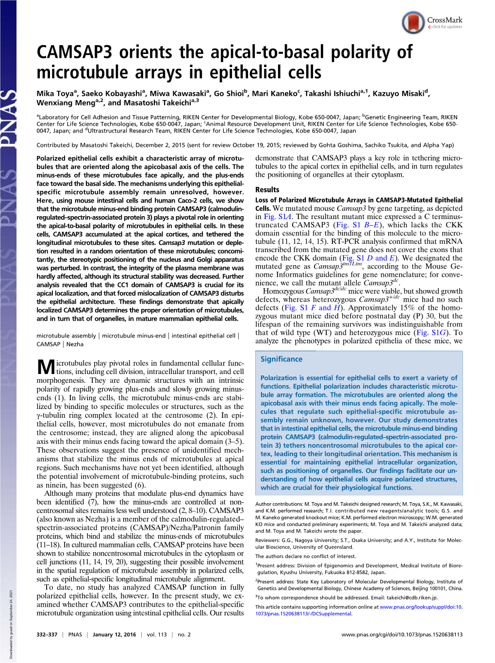 CAMSAP3 Orients the Apical-To-Basal Polarity of Microtubule Arrays in Epithelial Cells