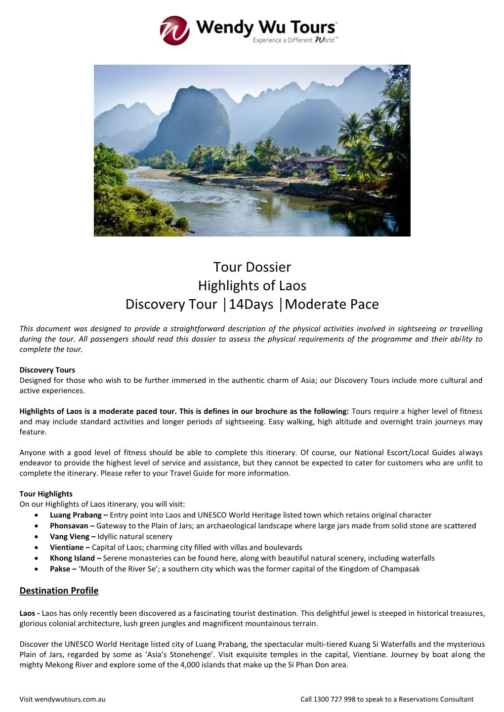 Tour Dossier Highlights of Laos Discovery Tour │14Days │Moderate Pace