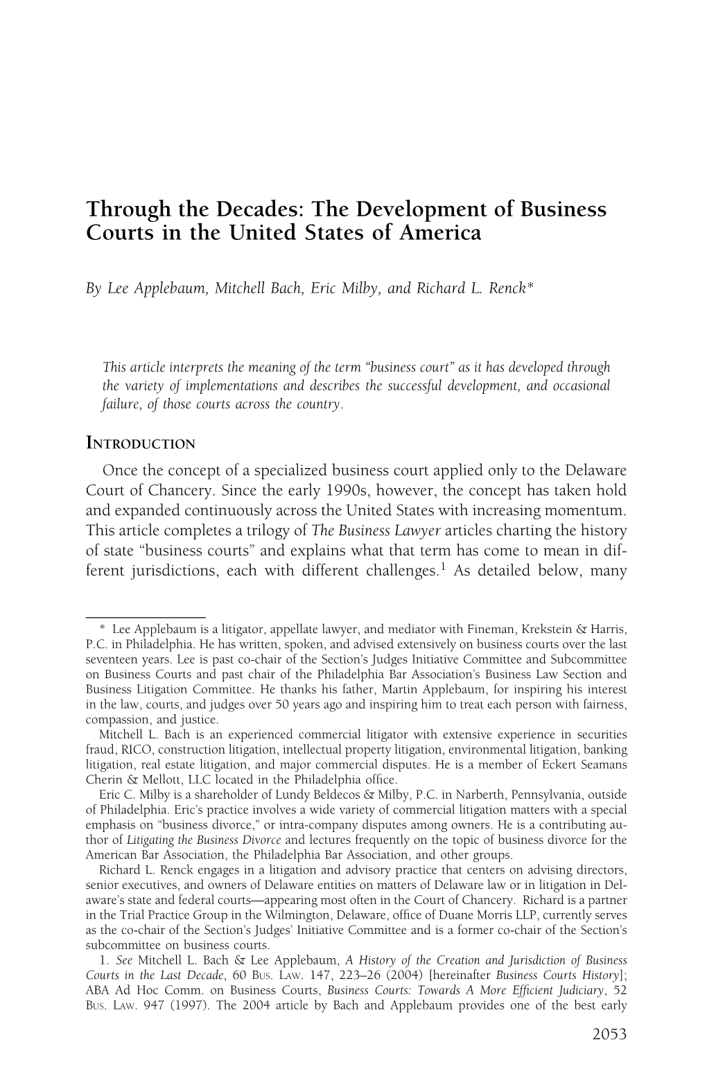 The Development of Business Courts in the United States of America