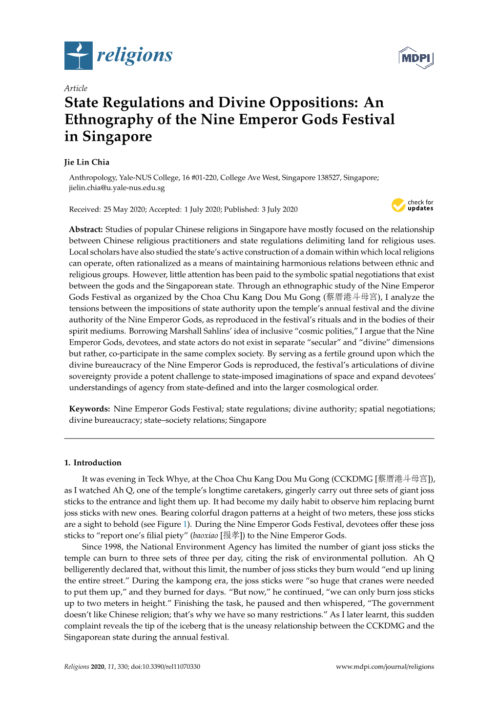 An Ethnography of the Nine Emperor Gods Festival in Singapore