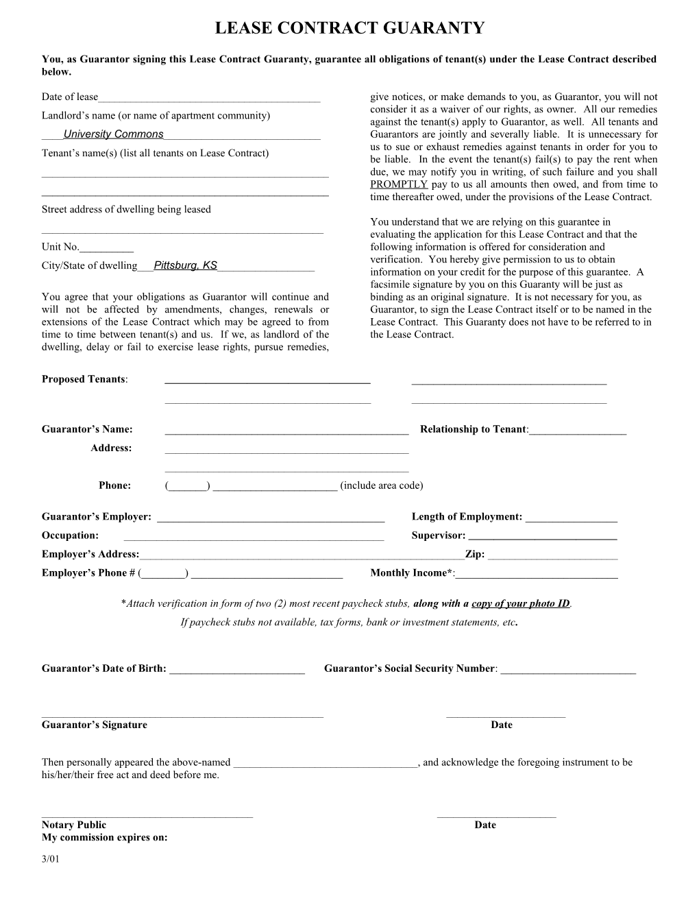 Lease Contract Guaranty