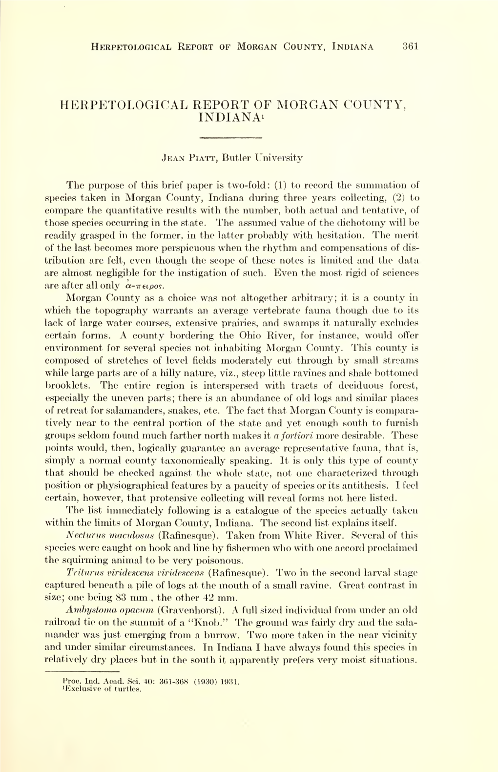 Proceedings of the Indiana Academy of Science