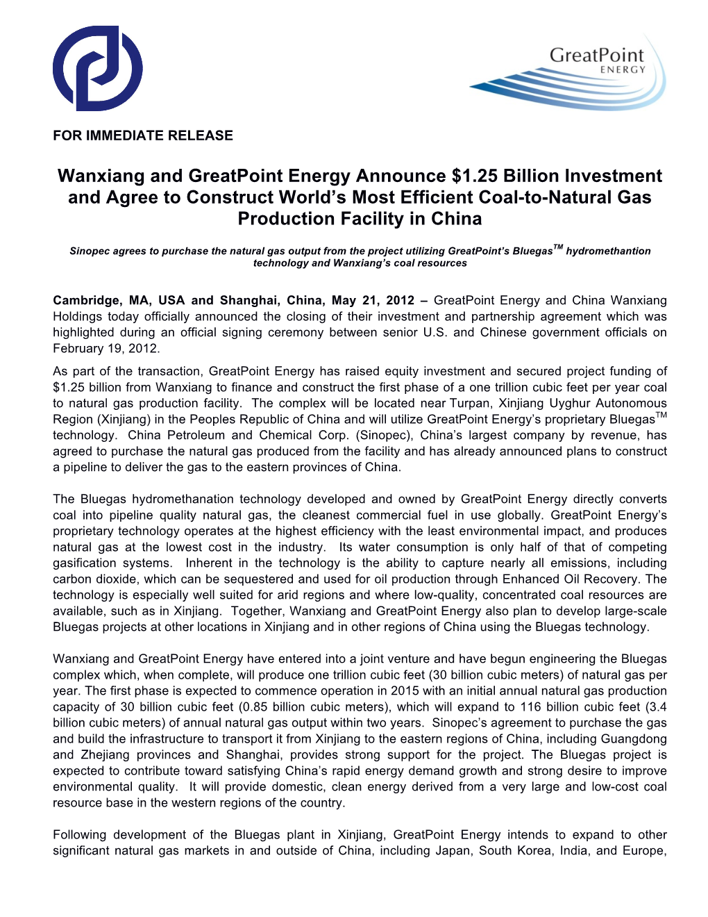 Greatpoint-Wanxiang Joint Press Release May 22 2012 Vf English