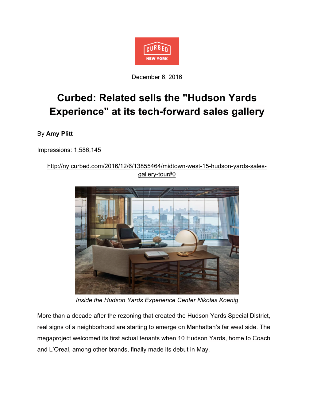 Curbed: Related Sells the "Hudson Yards Experience" at Its Tech-Forward Sales Gallery