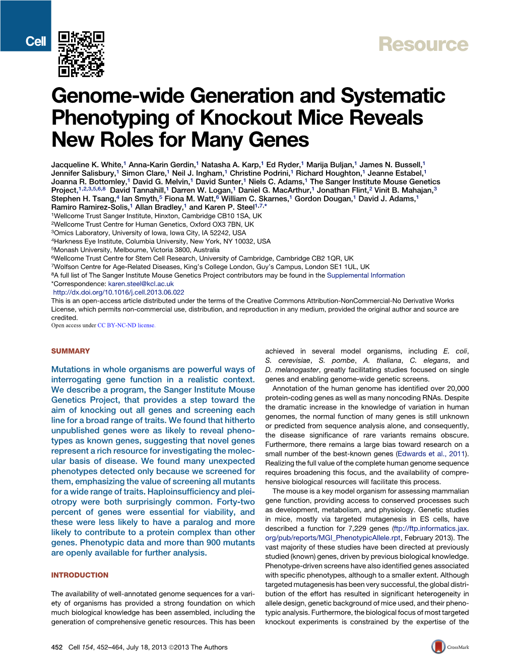 Genome-Wide Generation and Systematic Phenotyping of Knockout Mice Reveals New Roles for Many Genes