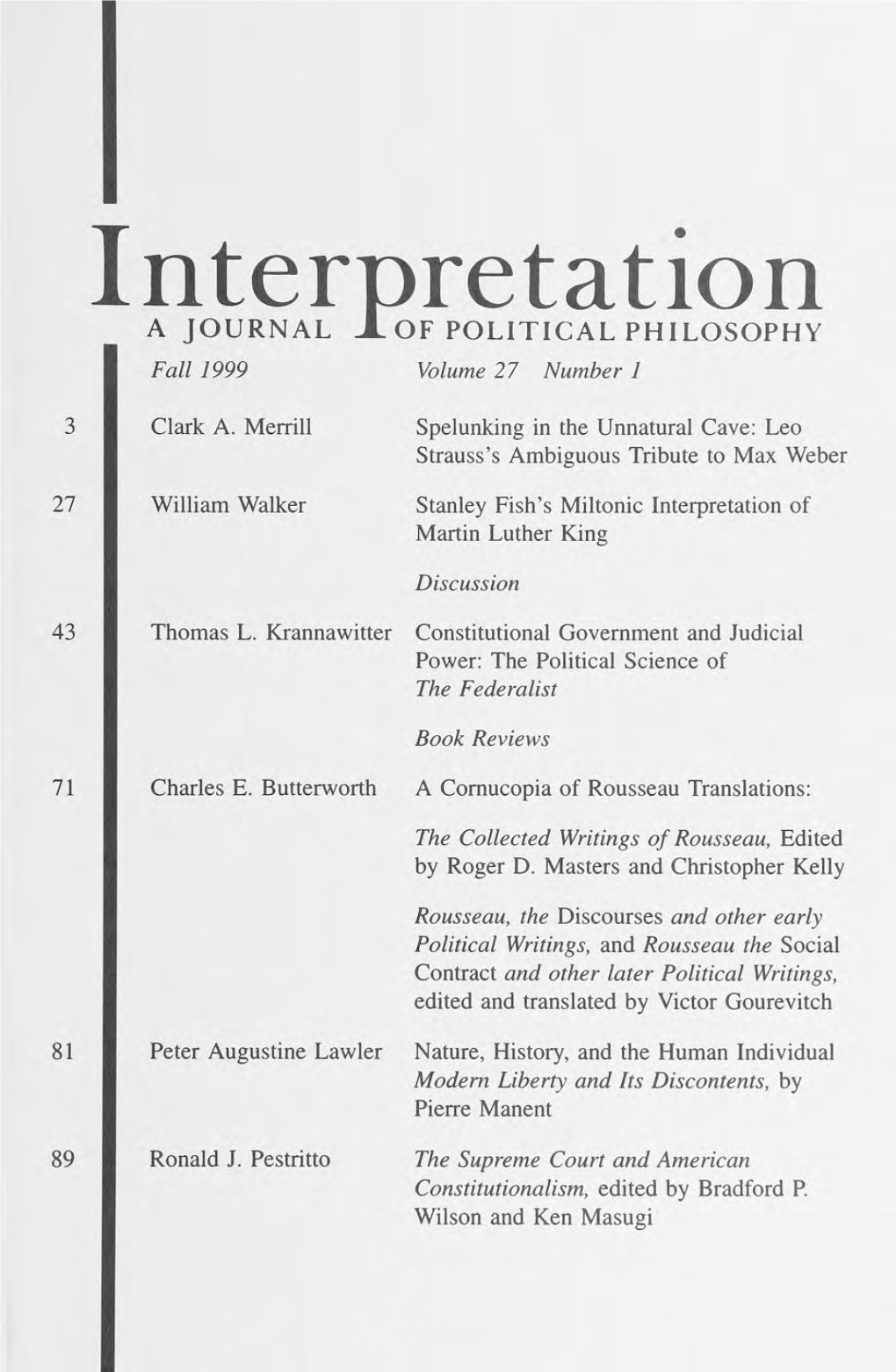 Interpretation: a Journal of Political Philosophy