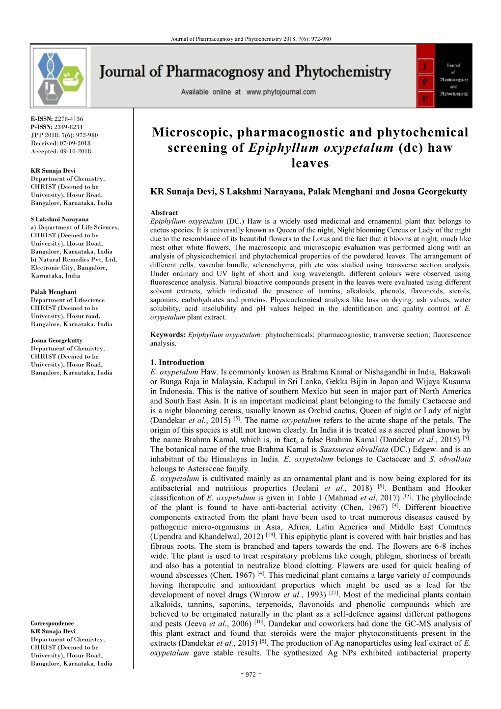 Microscopic, Pharmacognostic and Phytochemical Screening Of