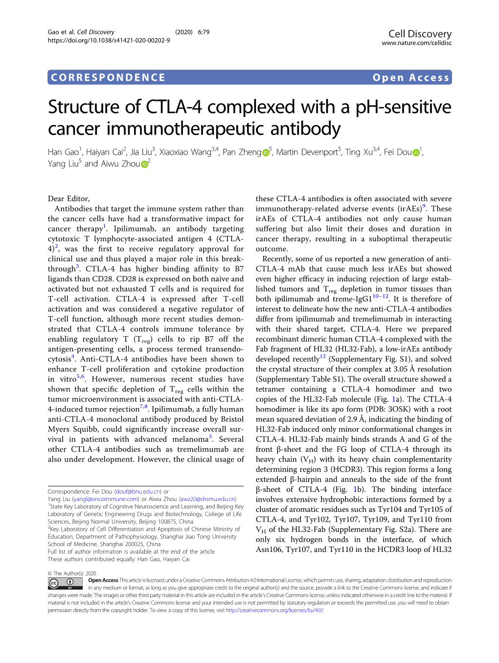 Structure of CTLA-4 Complexed with a Ph-Sensitive Cancer