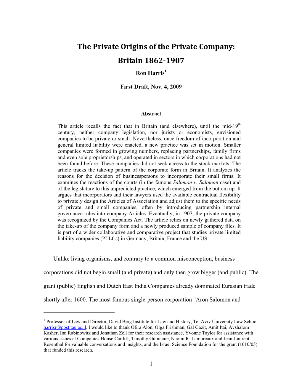 The Private Origins of the Private Company: Britain 1862-1907