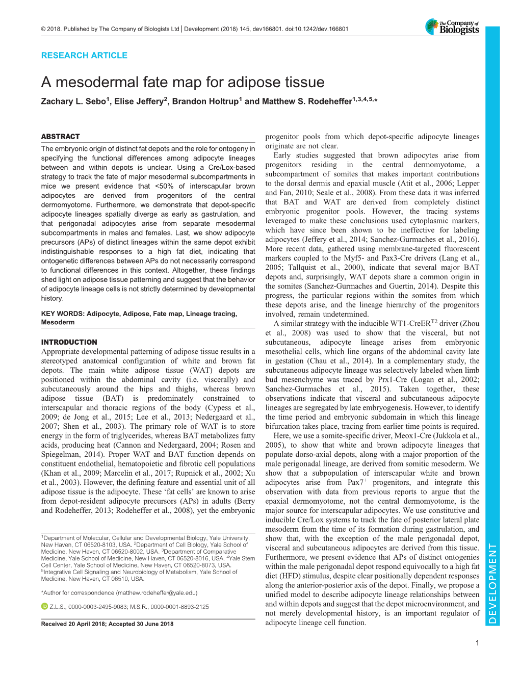 A Mesodermal Fate Map for Adipose Tissue Zachary L