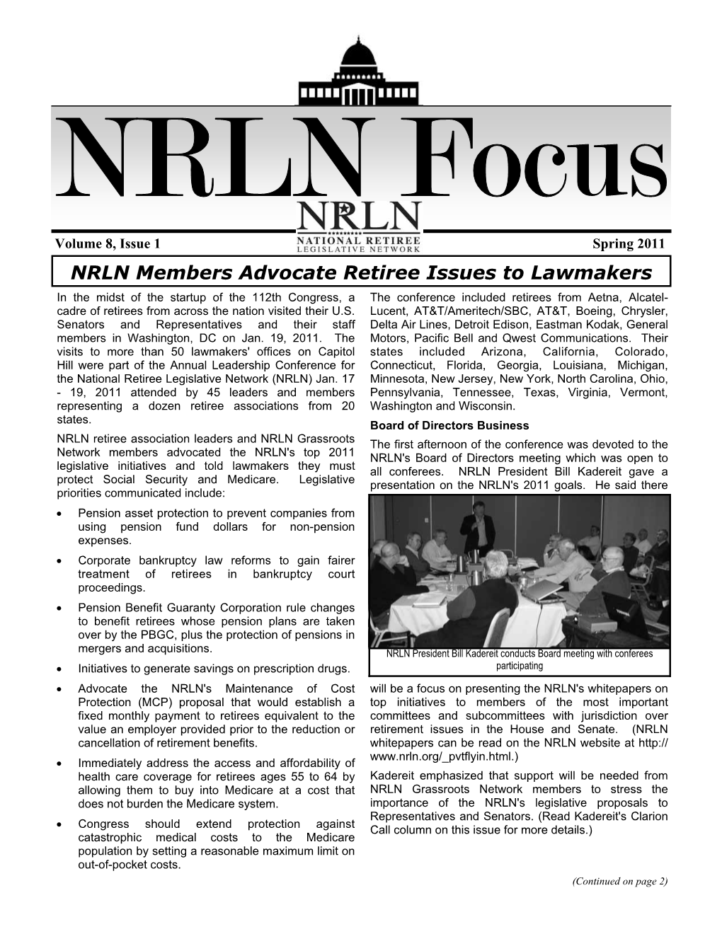 NRLN Members Advocate Retiree Issues to Lawmakers