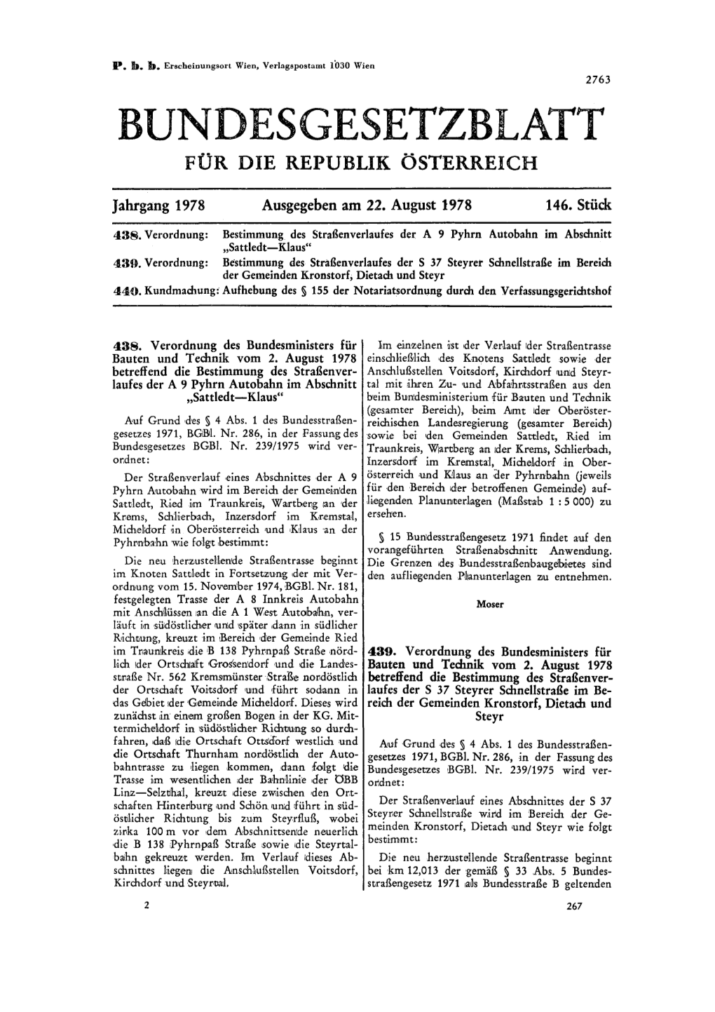 Jahrgang 1978 Ausgegeben Am 22. August 1978 146. Stück