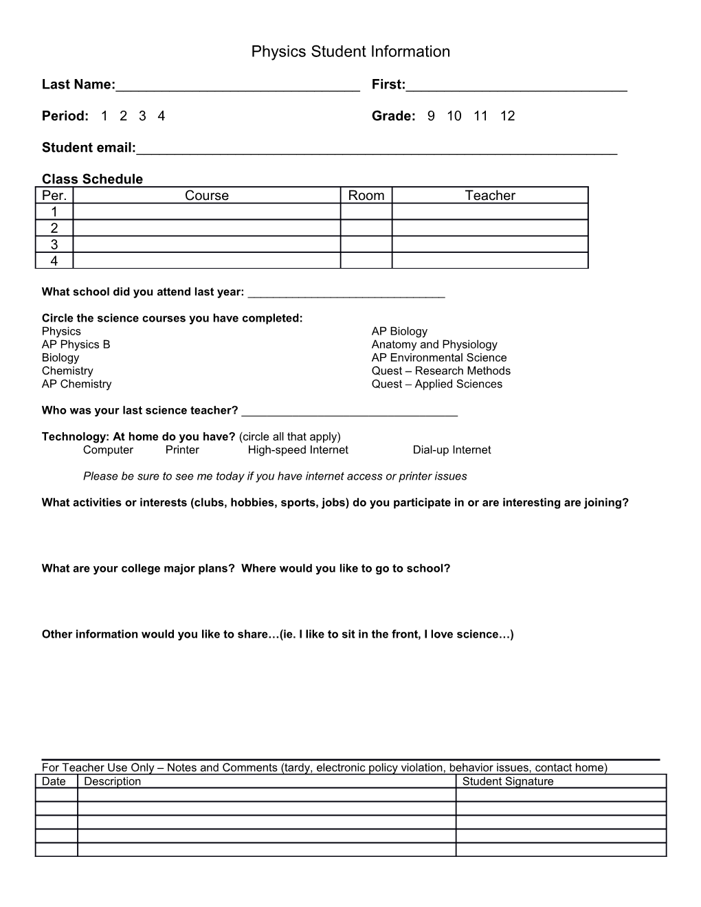 Student Information Sheet s1