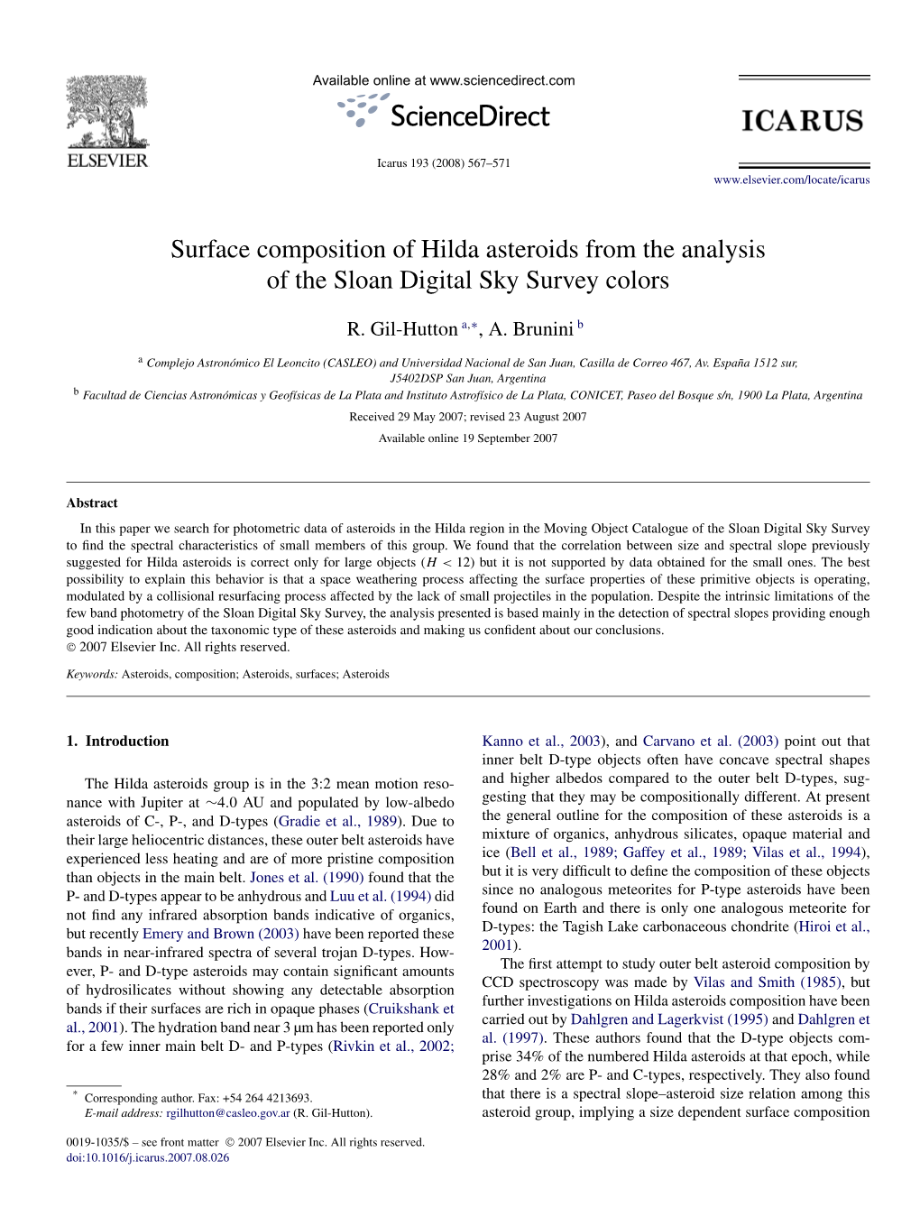 Surface Composition of Hilda Asteroids from the Analysis of the Sloan Digital Sky Survey Colors