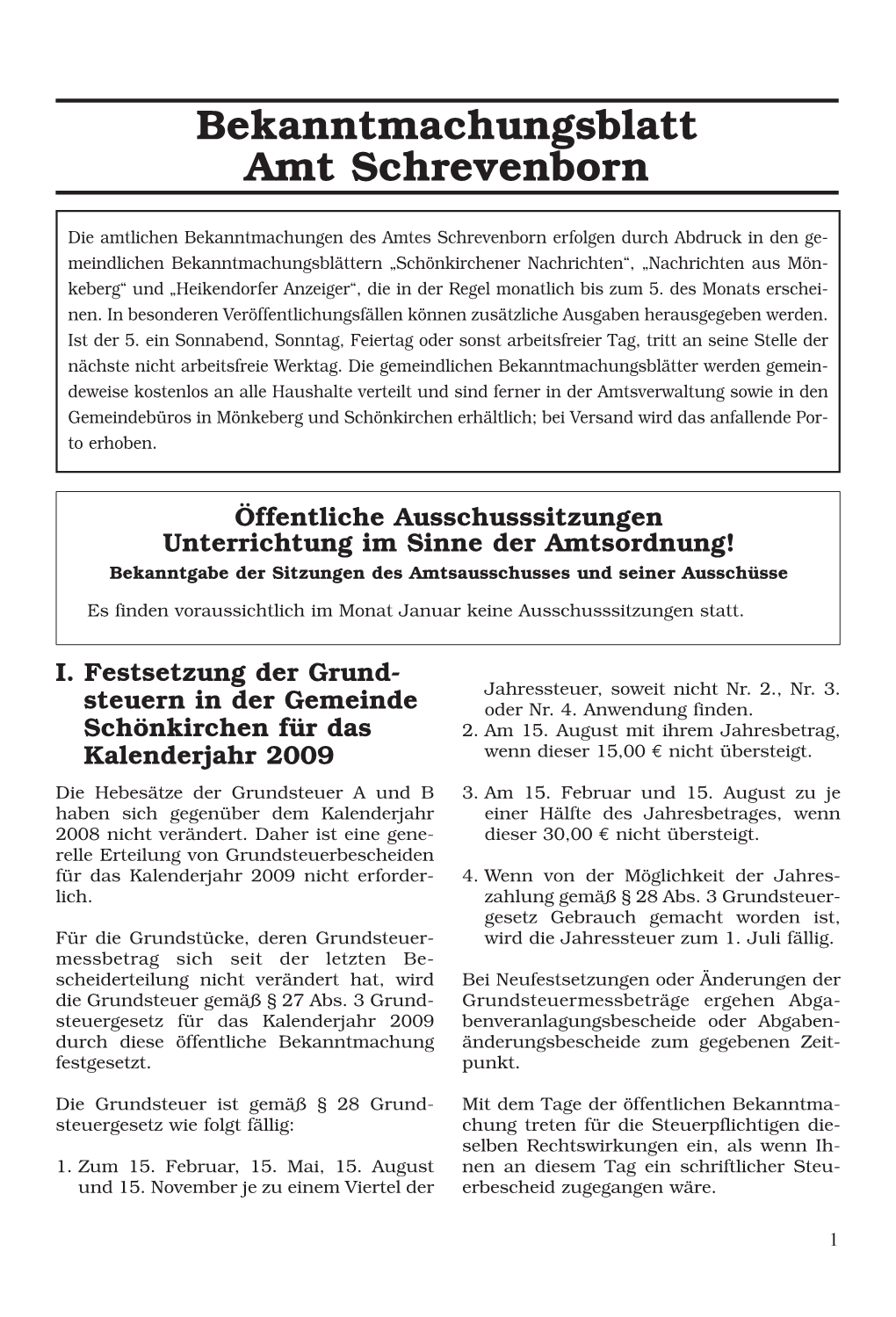 Bekanntmachungsblatt Amt Schrevenborn