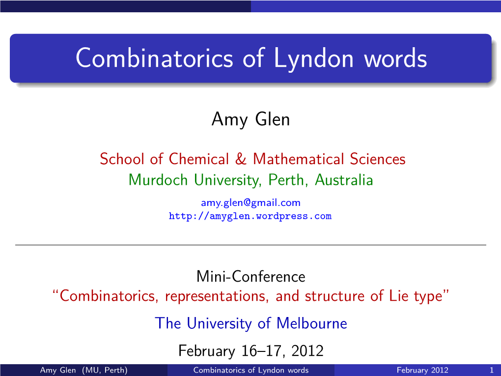 Combinatorics of Lyndon Words