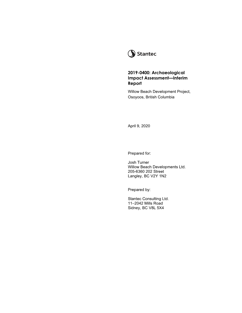 2019-0400: Archaeological Impact Assessment—Interim Report