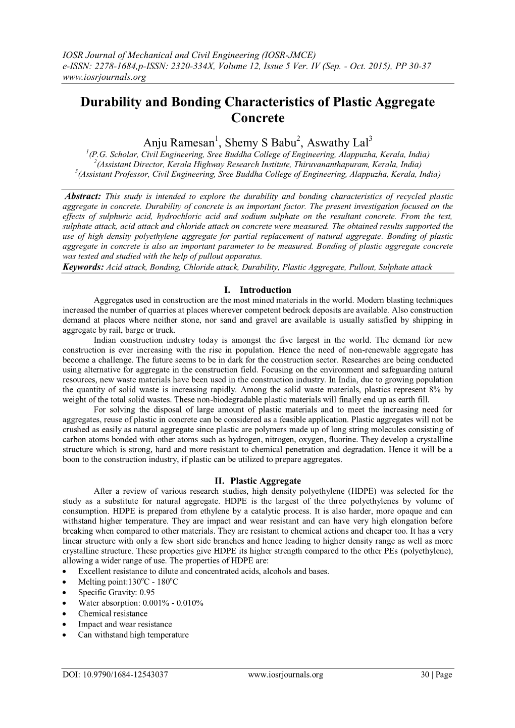 Durability and Bonding Characteristics of Plastic Aggregate Concrete