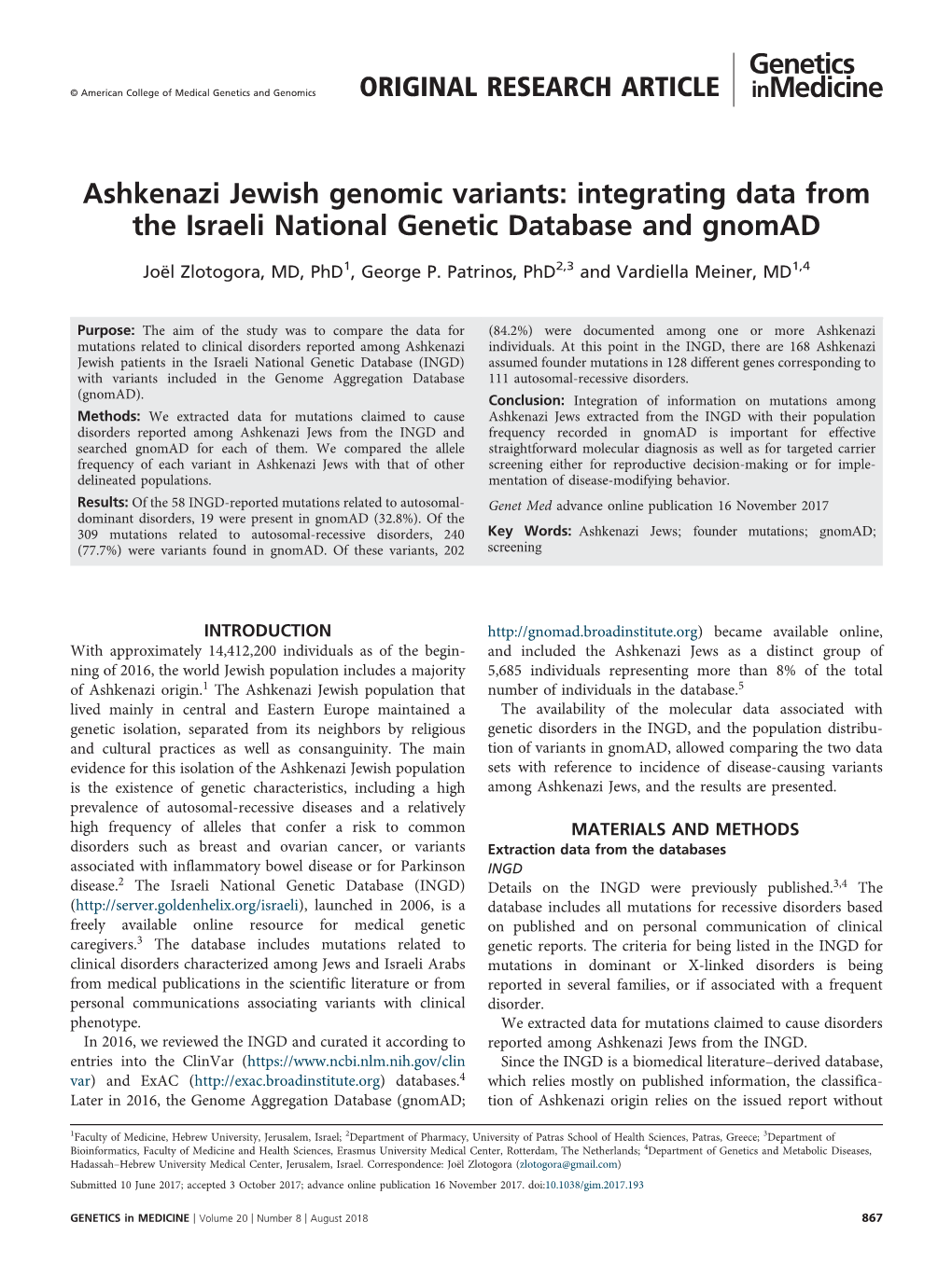 Ashkenazi Jewish Genomic Variants: Integrating Data from the Israeli National Genetic Database and Gnomad