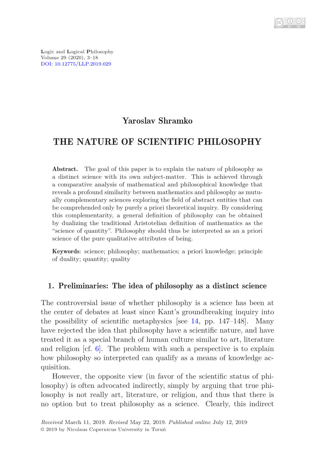 The Nature of Scientific Philosophy