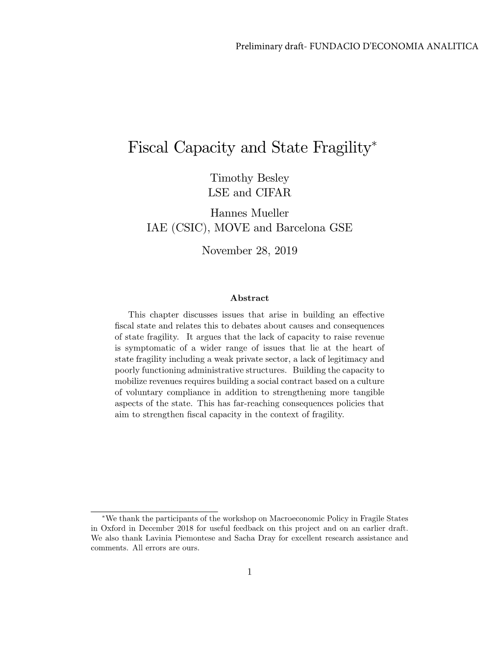 Fiscal Capacity and State Fragility*