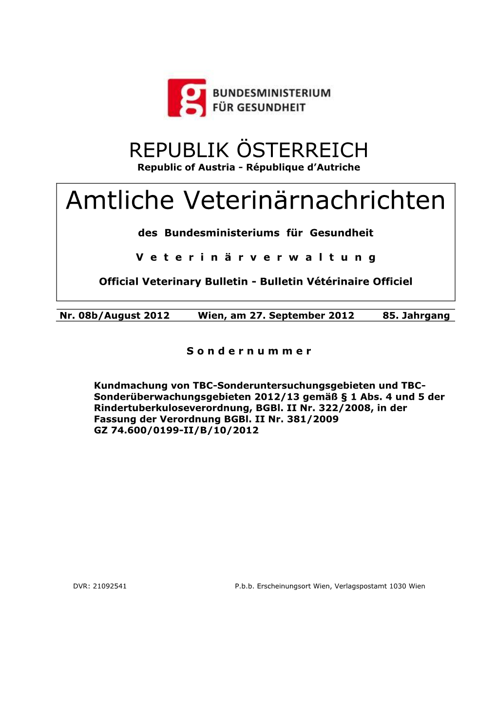 Amtliche Veterinärnachrichten