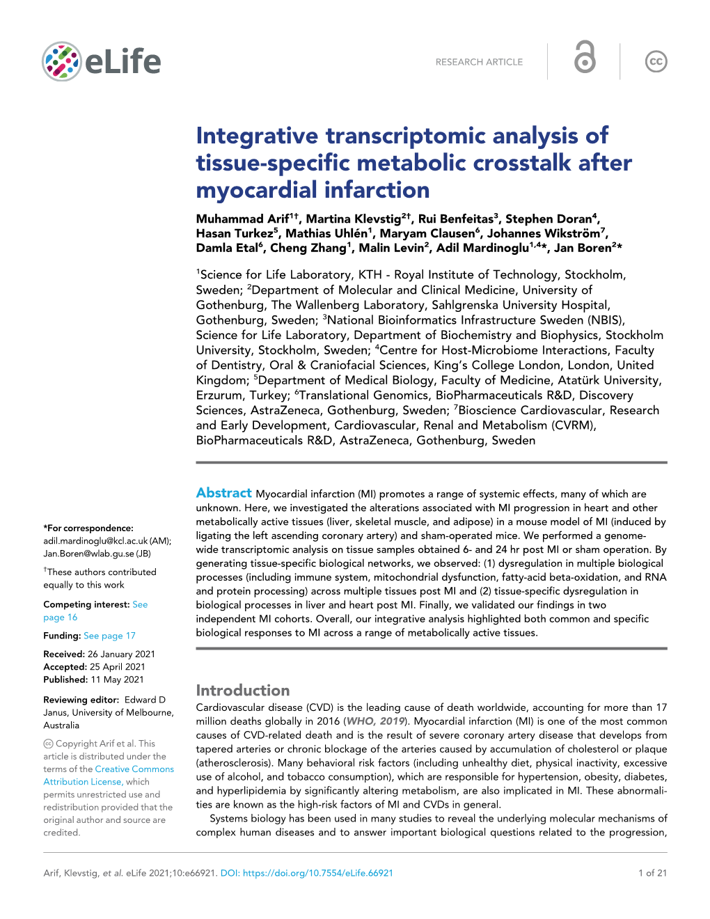 Integrative Transcriptomic Analysis of Tissue-Specific Metabolic Crosstalk After Myocardial Infarction