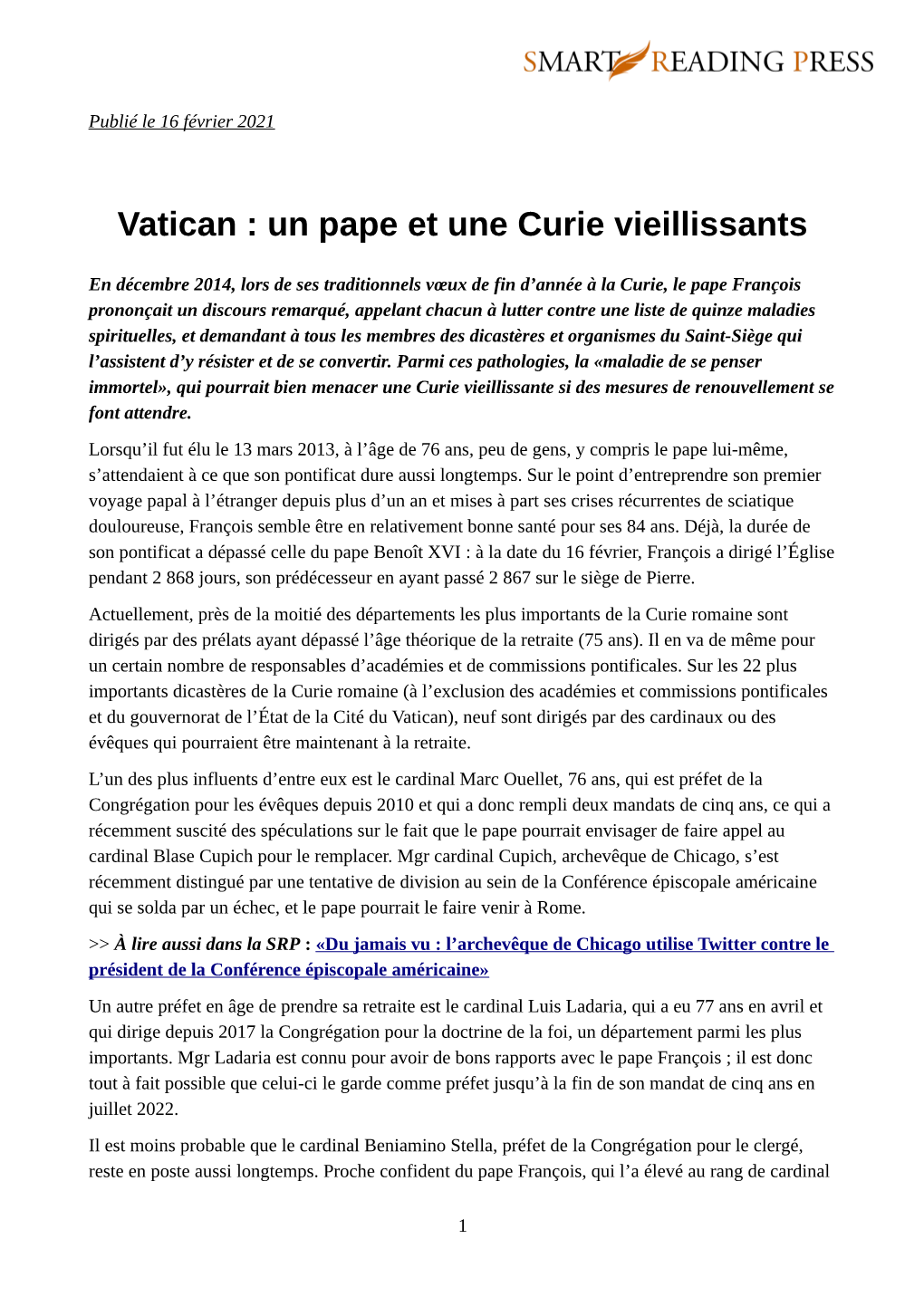 Vatican : Un Pape Et Une Curie Vieillissants