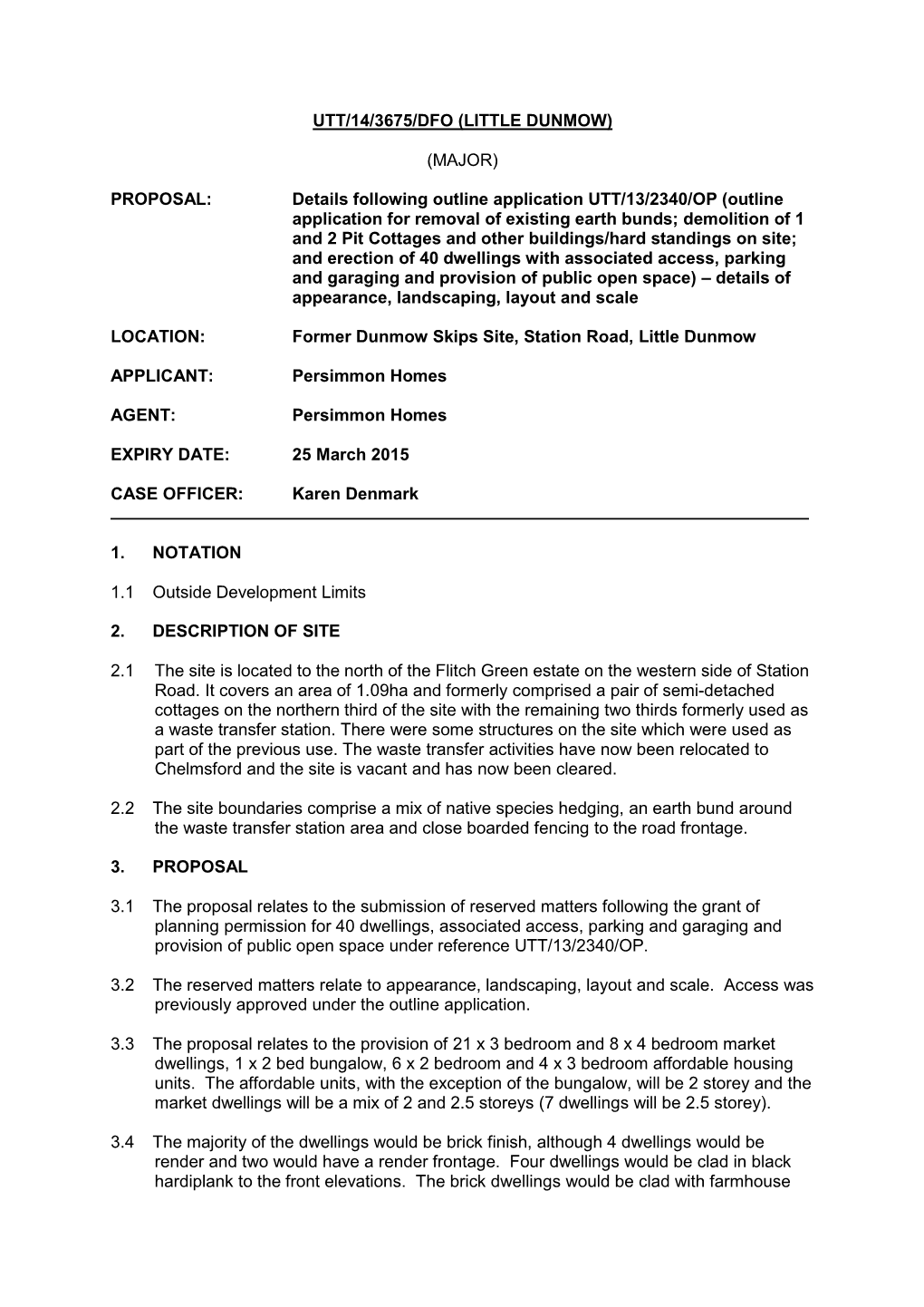 Utt/14/3675/Dfo (Little Dunmow) (Major) Proposal