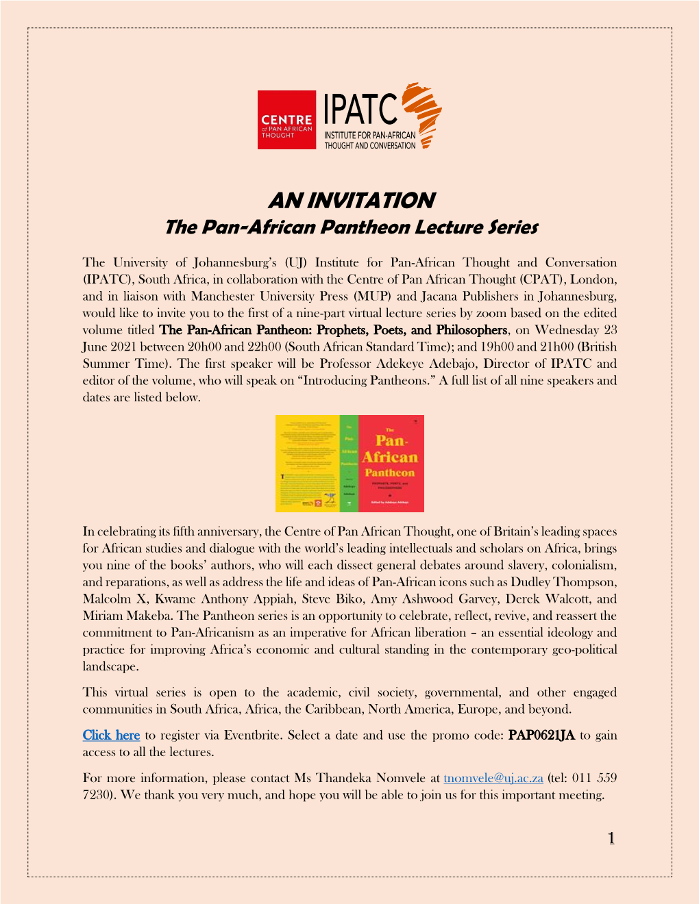 AN INVITATION the Pan-African Pantheon Lecture Series