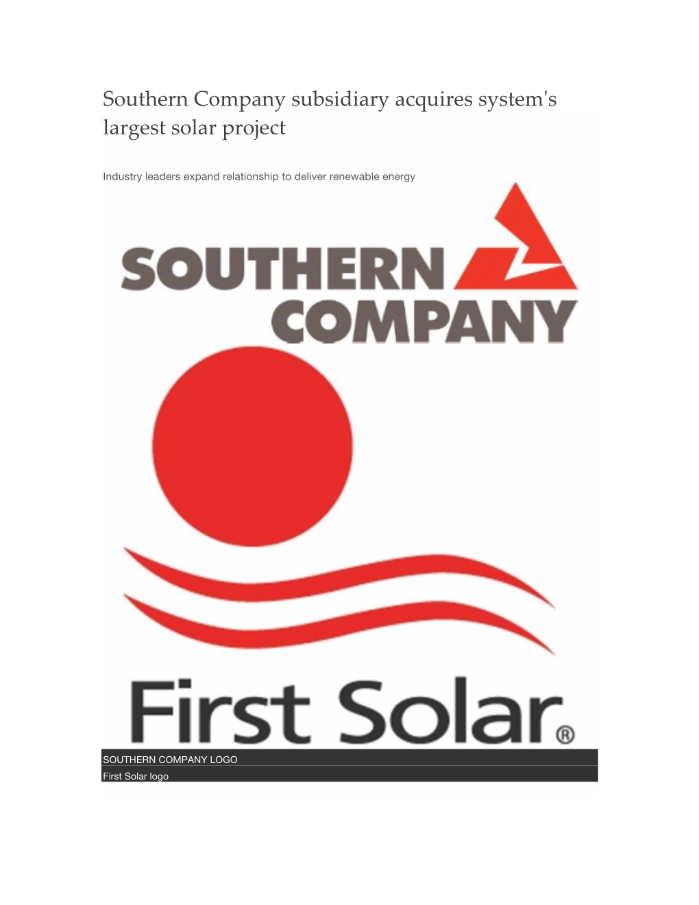 Southern Company Subsidiary Acquires System's Largest Solar Project