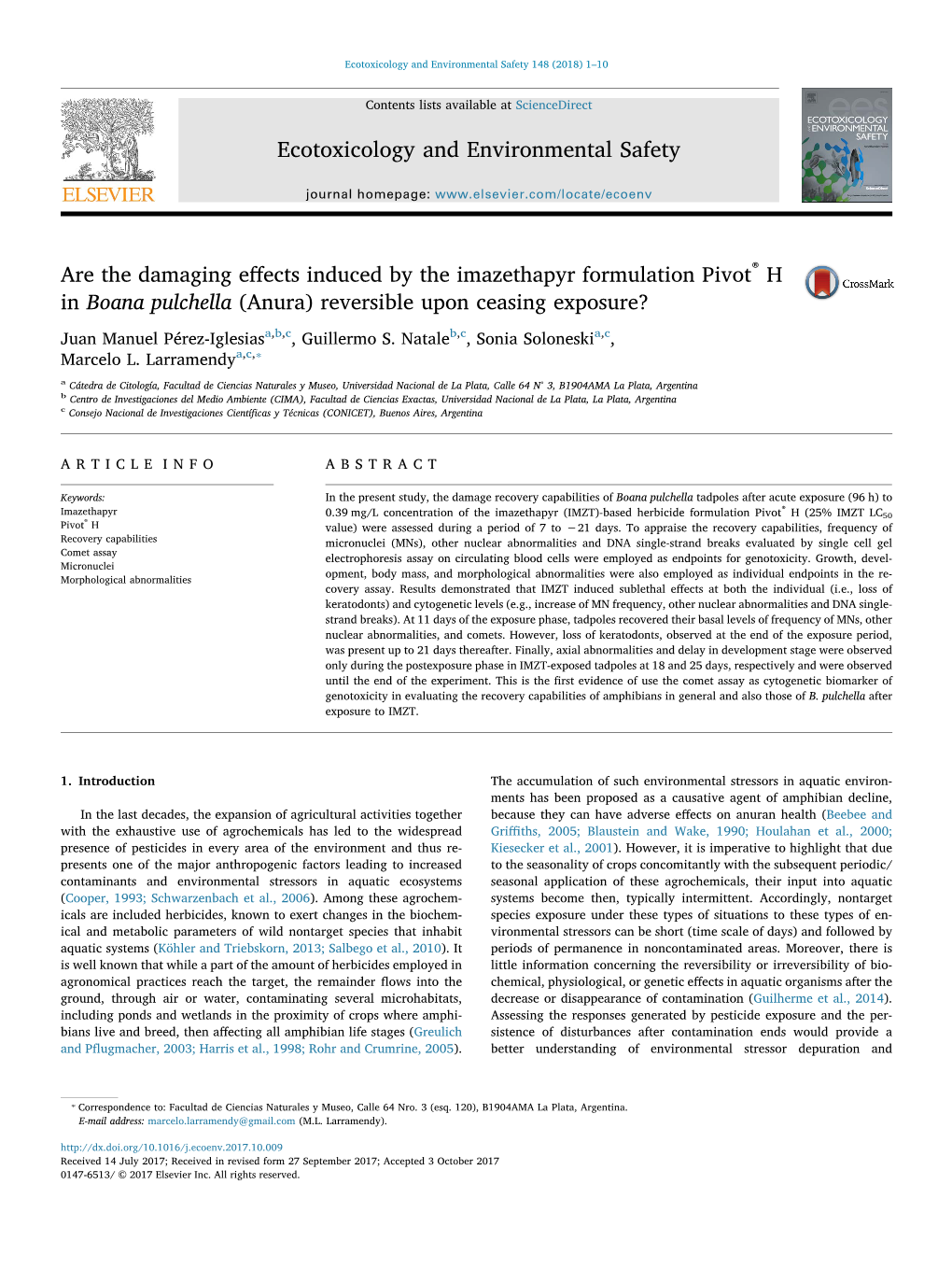 Ecotoxicology and Environmental Safety 148 (2018) 1–10