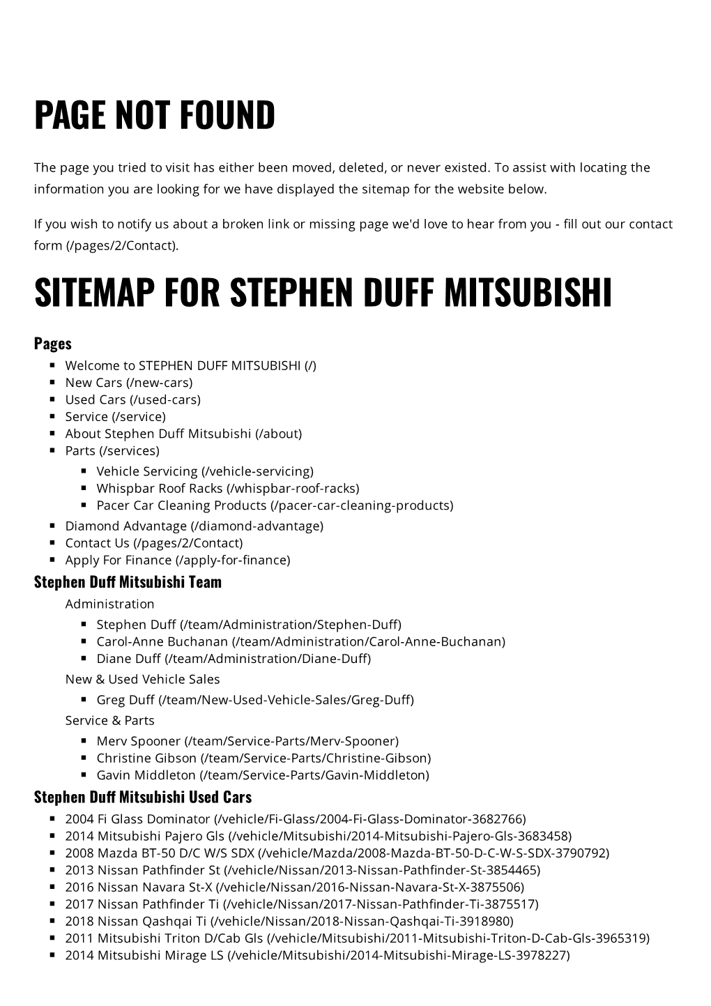 Page Not Found Sitemap for Stephen Duff Mitsubishi
