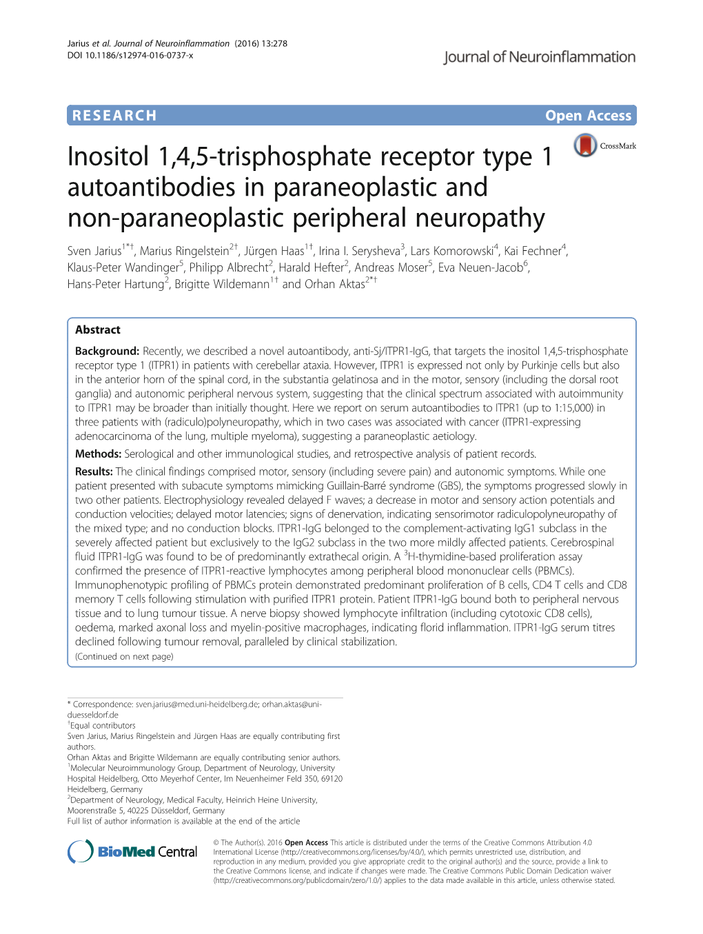 View Boards of the Paraneoplastic Aetiology of ITPR1 at Least in a Subset of Participating Centres and Patients 1 and 3 Gave Written Informed Consent