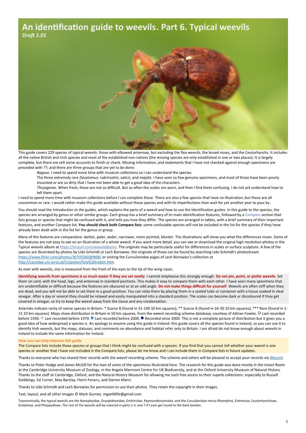 1 This Guide Covers 229 Species of Typical Weevils