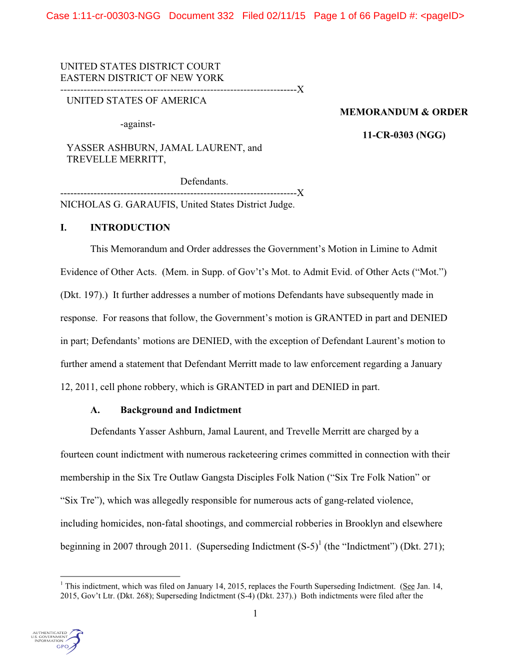 Case 1:11-Cr-00303-NGG Document 332 Filed 02/11/15 Page 1 of 66