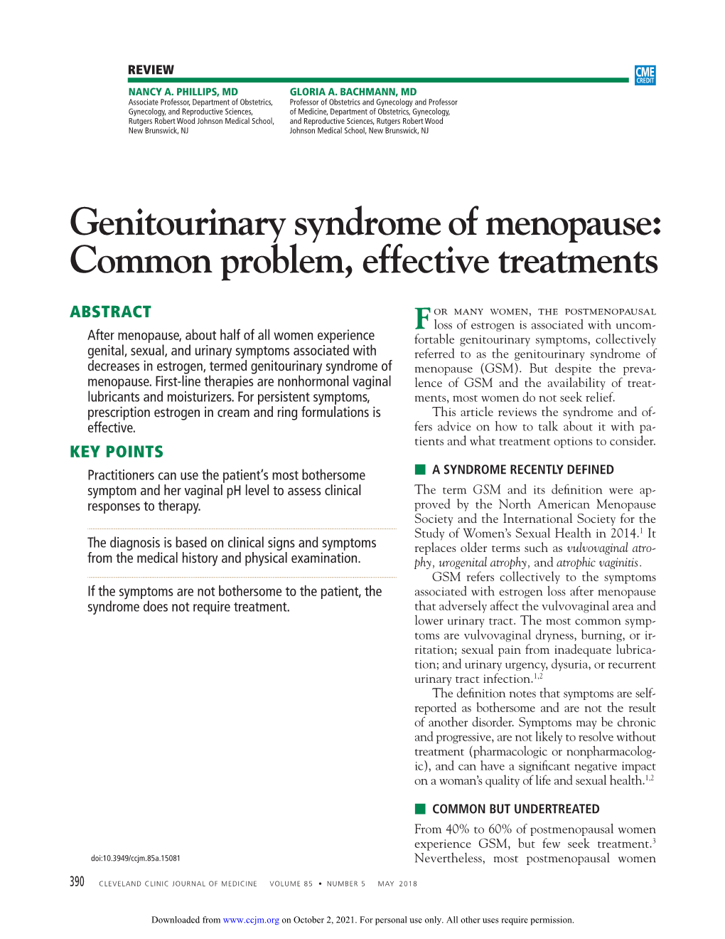 Genitourinary Syndrome of Menopause: Common Problem, Effective Treatments