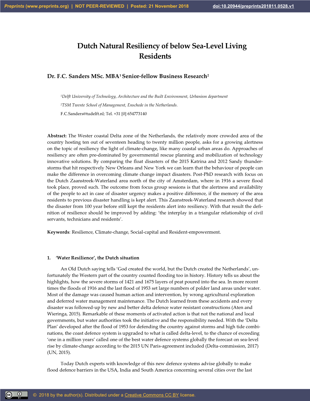 Dutch Natural Resiliency of Below Sea-Level Living Residents