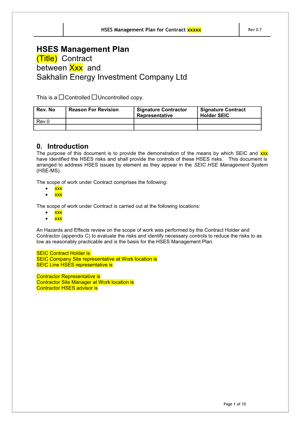 HSES Management Plan