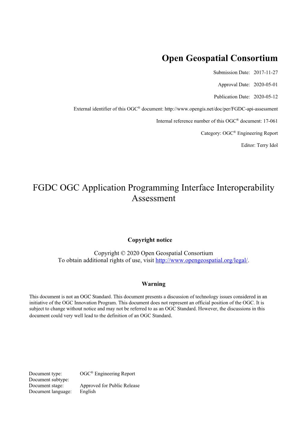 FGDC OGC Application Programming Interface Interoperability Assessment