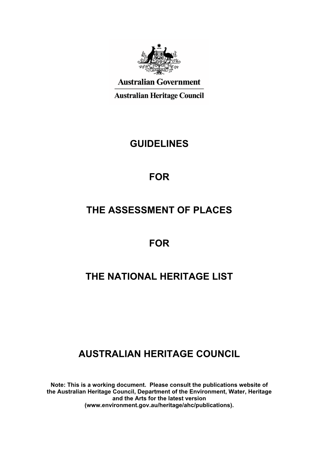 Guidelines for the Assessment of Places for the National Heritage List