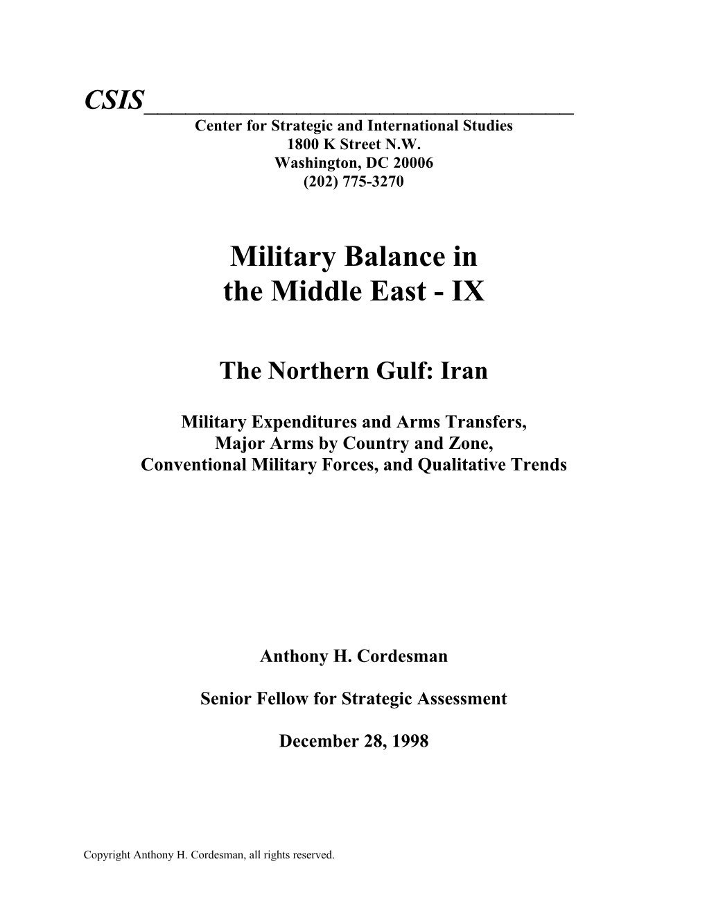 Military Balance in the Middle East - IX