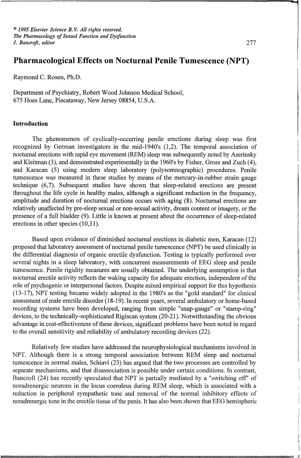 Pharmacological Effects on Nocturnal Penile Tumescence (NPT)