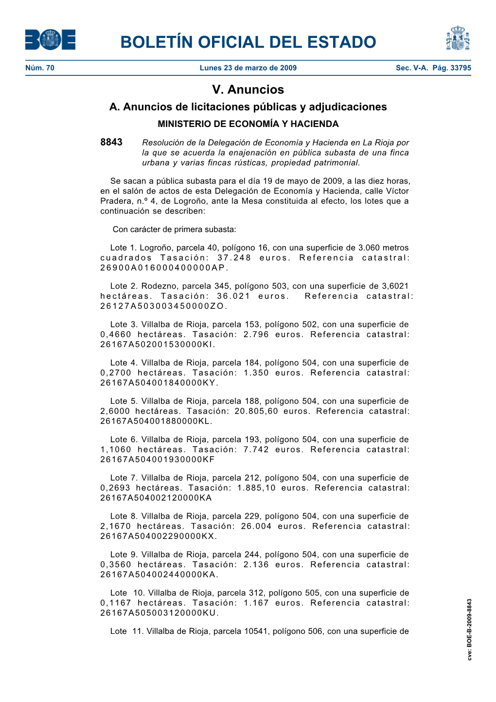 Anuncio Del BOE Núm 70 De Lunes 23 De Marzo De 2009