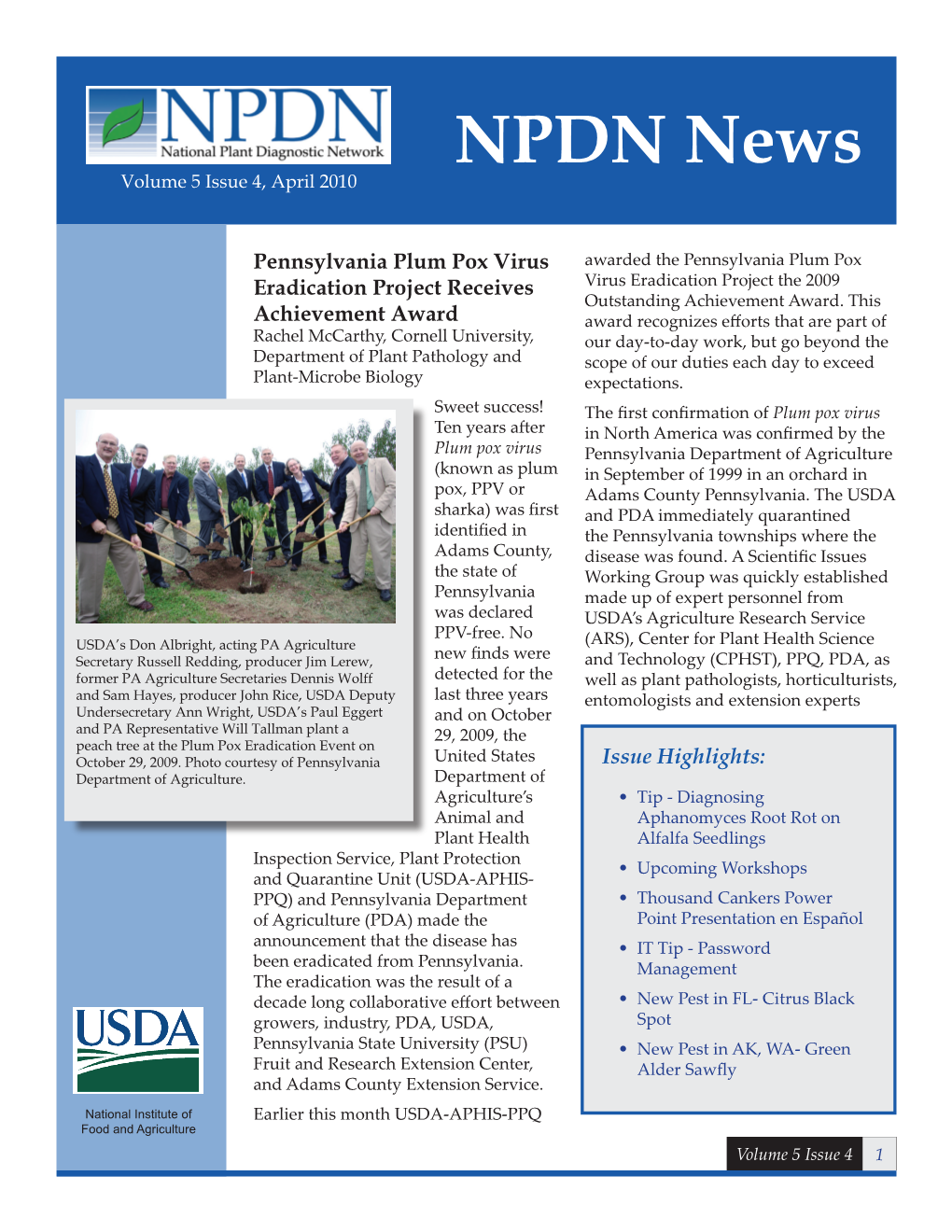 NPDN News Volume 5 Issue 4, April 2010