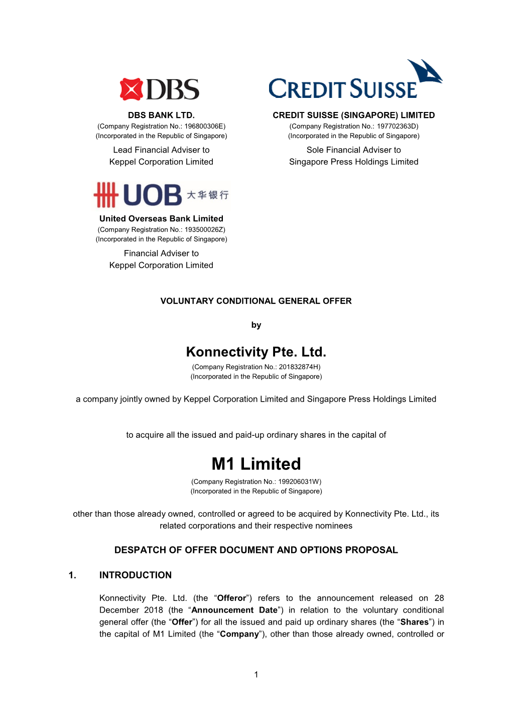 M1 Limited (Company Registration No.: 199206031W) (Incorporated in the Republic of Singapore)