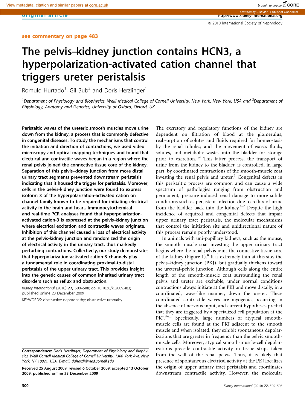 The Pelvis–Kidney Junction Contains HCN3, a Hyperpolarization-Activated Cation Channel That Triggers Ureter Peristalsis