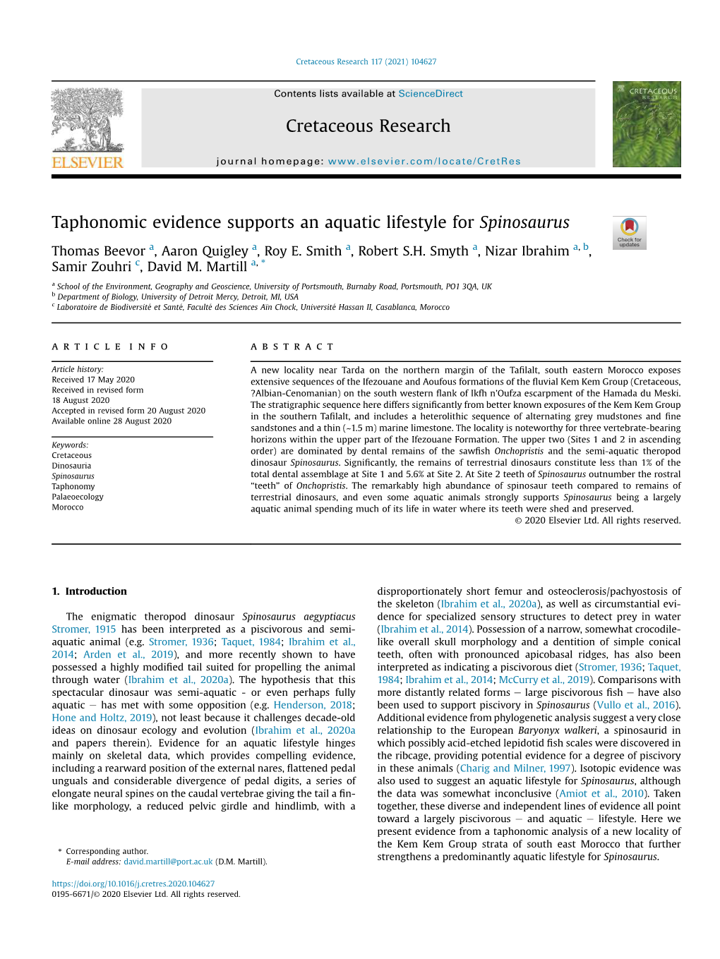 Taphonomic Evidence Supports an Aquatic Lifestyle for Spinosaurus