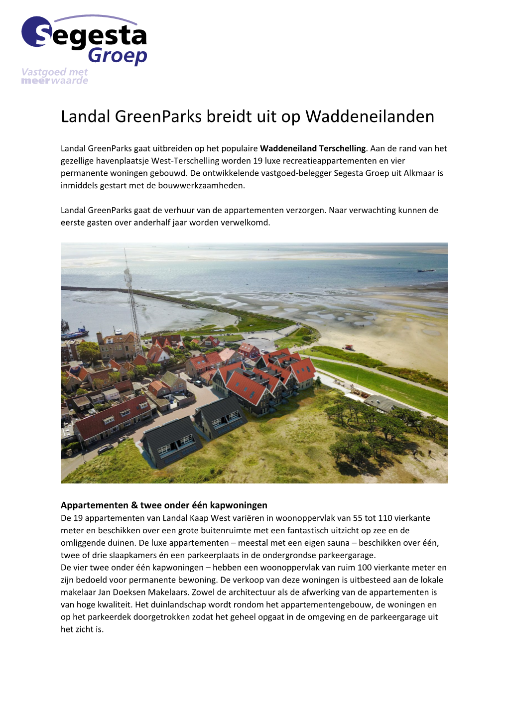 Landal Greenparks Breidt Uit Op Waddeneilanden